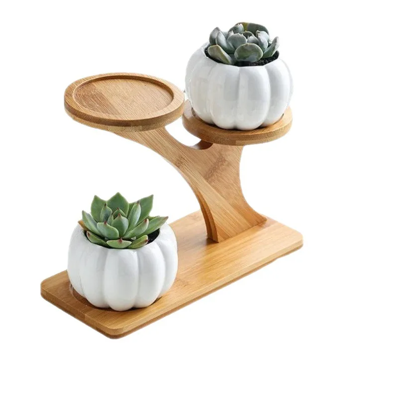 Desktop flower stand mini bamboo stand succulent flower pot creative office balcony living room decoration flower pot