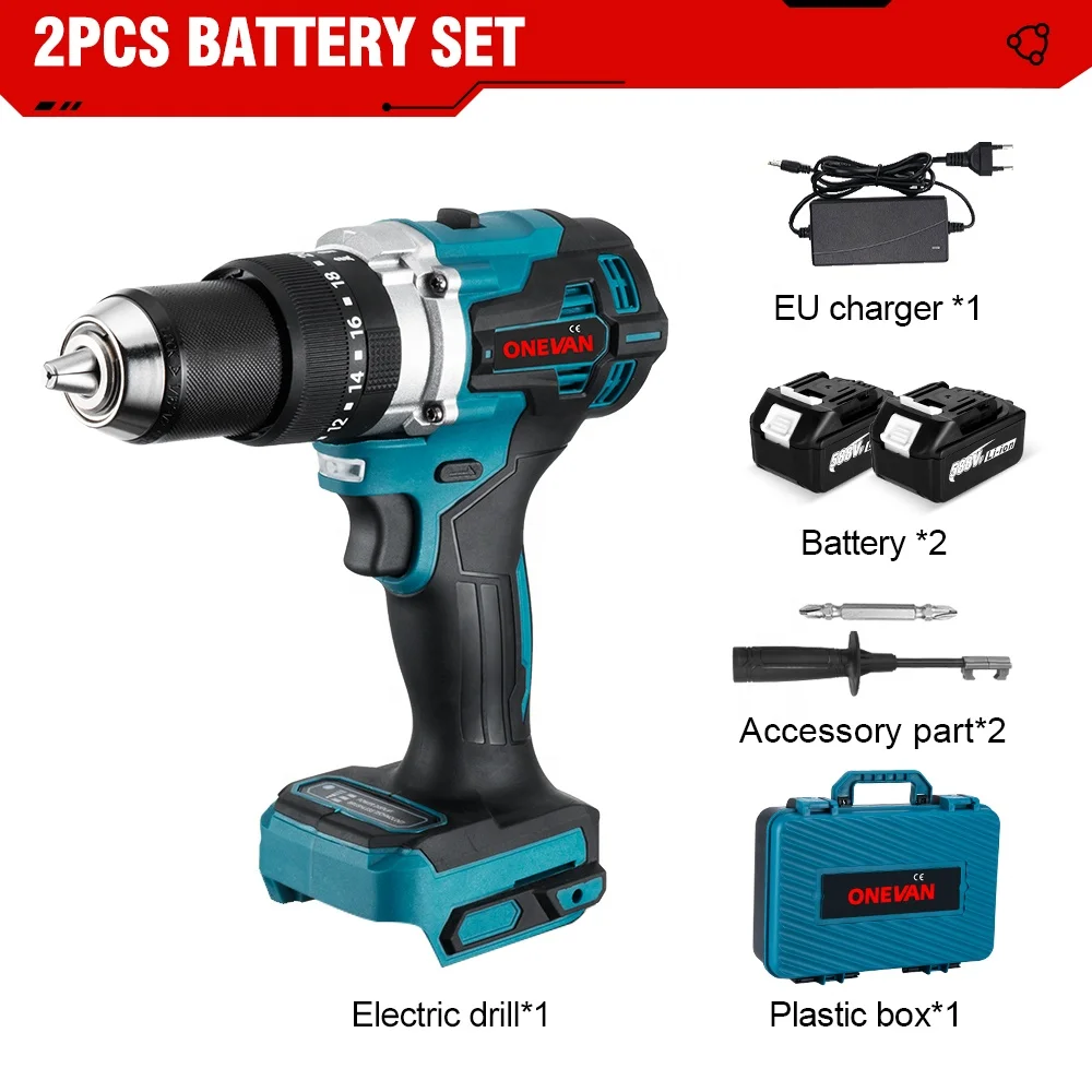 1500W Brushless Electric Impact Drill 20+3 Torque 3in1 Electric Screwdriver Hammer Drill Power Tools for Makita 18V Battery DIY