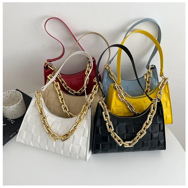 L119 fashion trend female underarm bag girls branded luxury handbags pu leather single shoulder texture chain bags