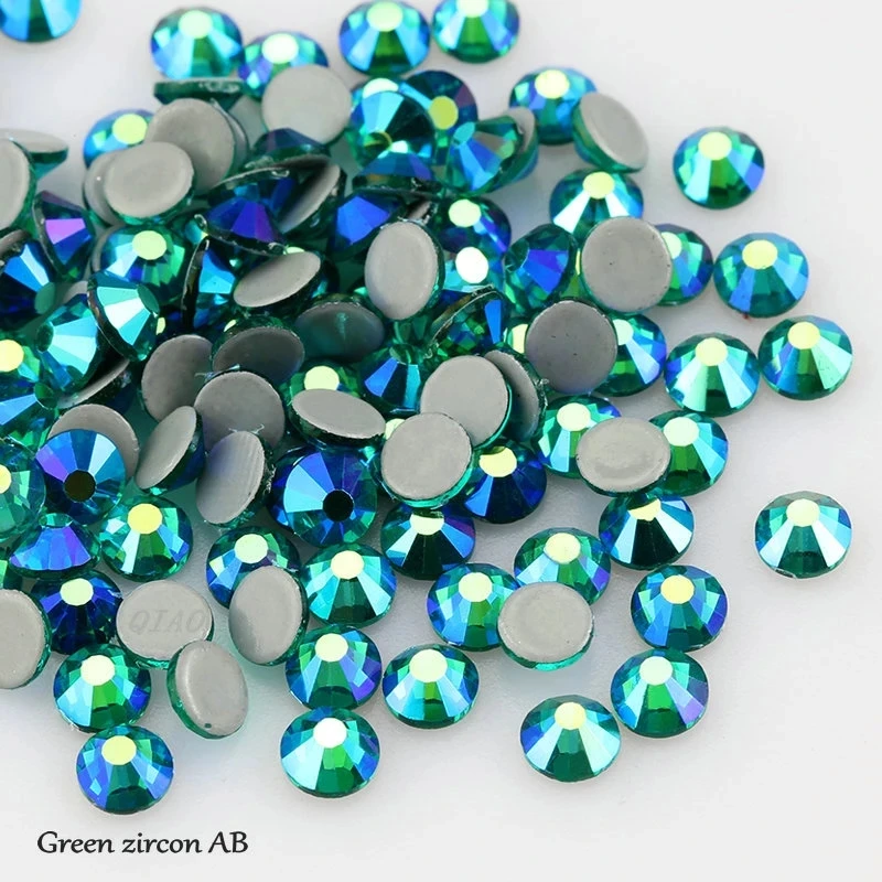 Hot Sale SS16 SS20 SS30 Green zircon AB Hot Fix Flatback Eco-friendly Rhinestone for Garment Clothes Wedding Decoration