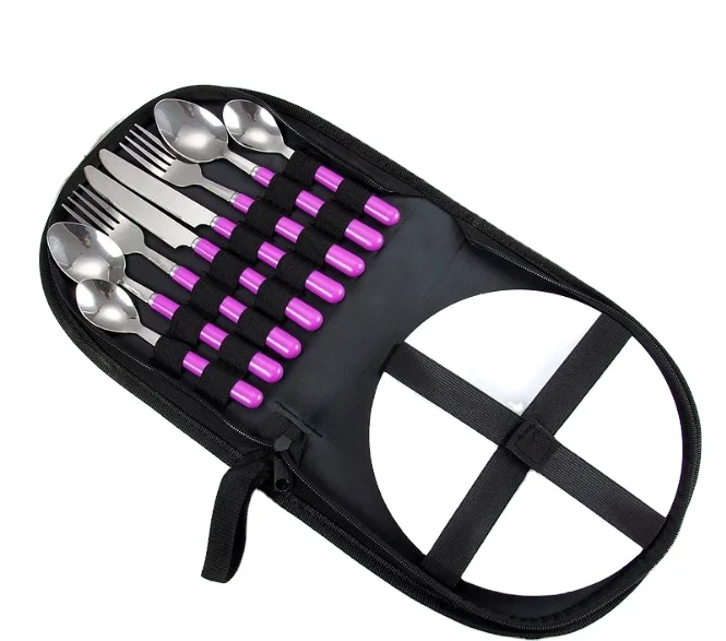Западные столовые приборы из нержавеющей стали для ножей, вилок, ложек, стейков, уличная портативная тканевая сумка, Сумка для кемпинга и пикника