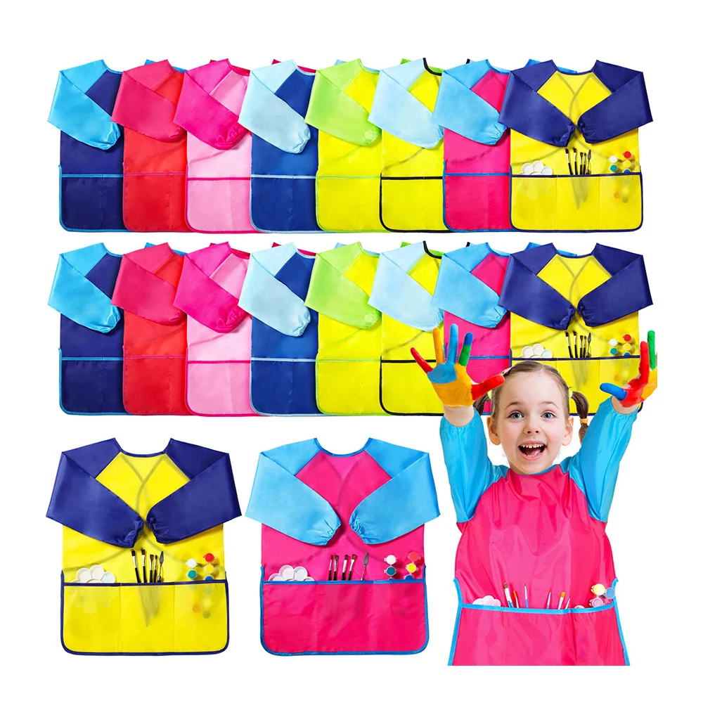 Kids Aprons for Painting Toddler Children Painting Apron Long Sleeve Waterproof Art Smock with 3 Pockets for Daily Activities