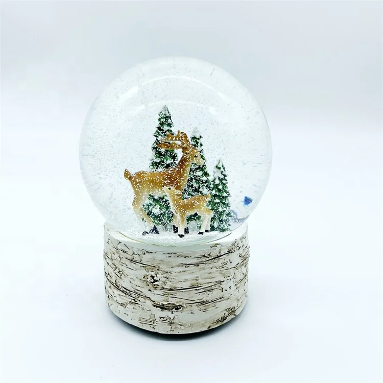 
wholesales high quality indoor xmas home decor merry christmas 120MM resin animail deer glass snow globes 