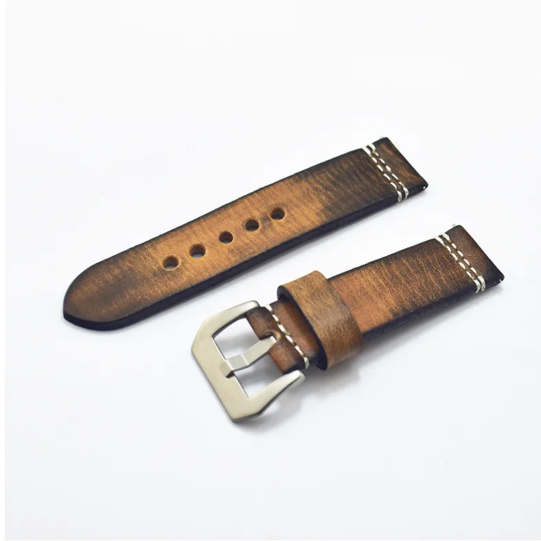 Hot sale sootiness color vegetable-tanned leather retro handmade strap bronze leather strap