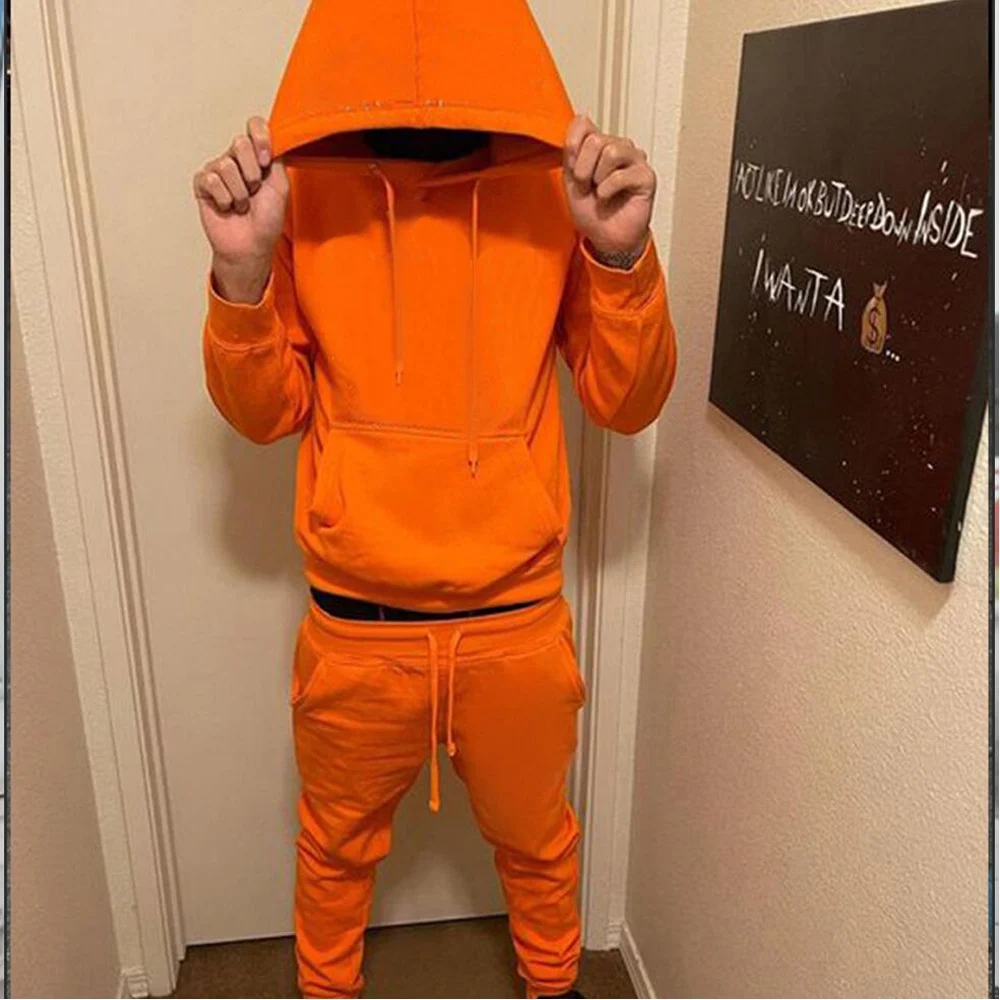 Men Two Piece Sets Puff Print Sweatsuit Hoodie And Joggers Set Casual 2 Piece Sweater Pants Set Fashion Sportswear Tracksuit