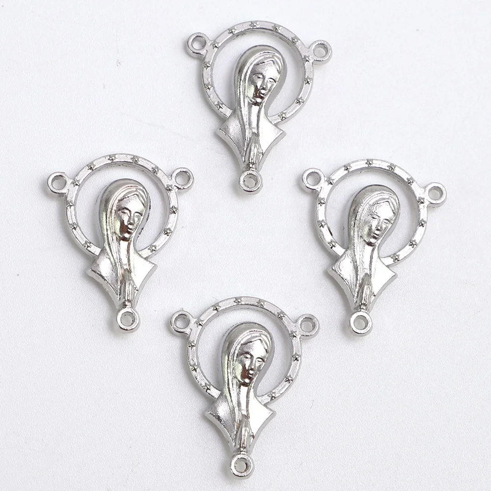 Silver Plated Catholic Rosary Parts SHM Tibetan 3 Holes Virgin Mary Center Centerpieces