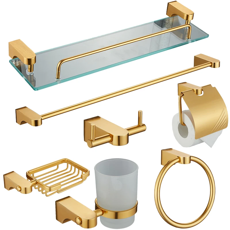 Wholesale Hot Selling Styles Size Can Be Customized Bathroom Luxury Gold Color Hotel Hardware Accessories 7-Piece Sets