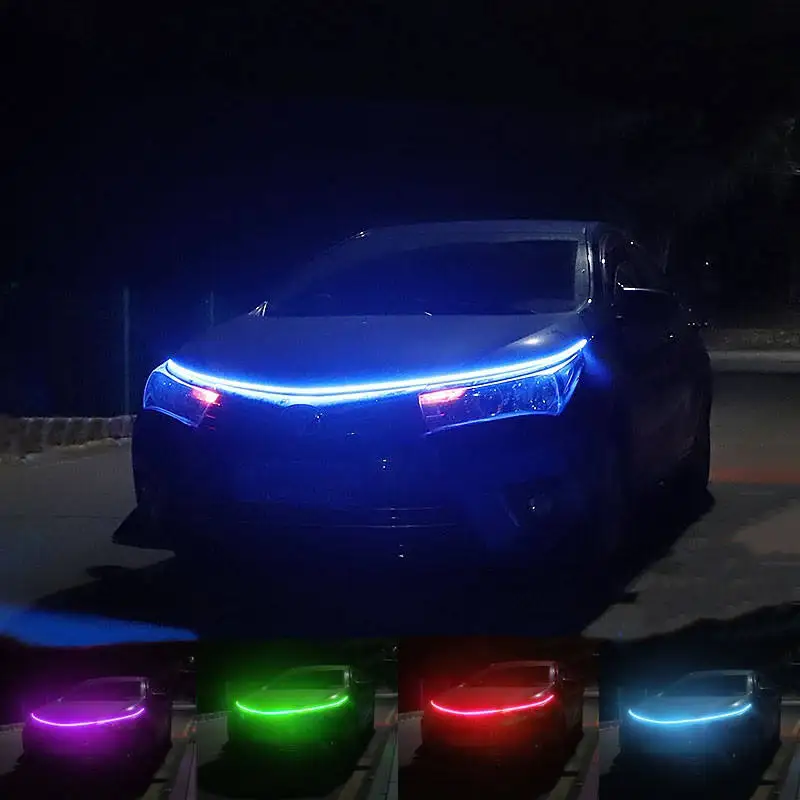 2023 DIY Car Hood Flexible Led Strip Light 12V  Light Daytime Running Lights Decoration Atmosphere Lamp Universal