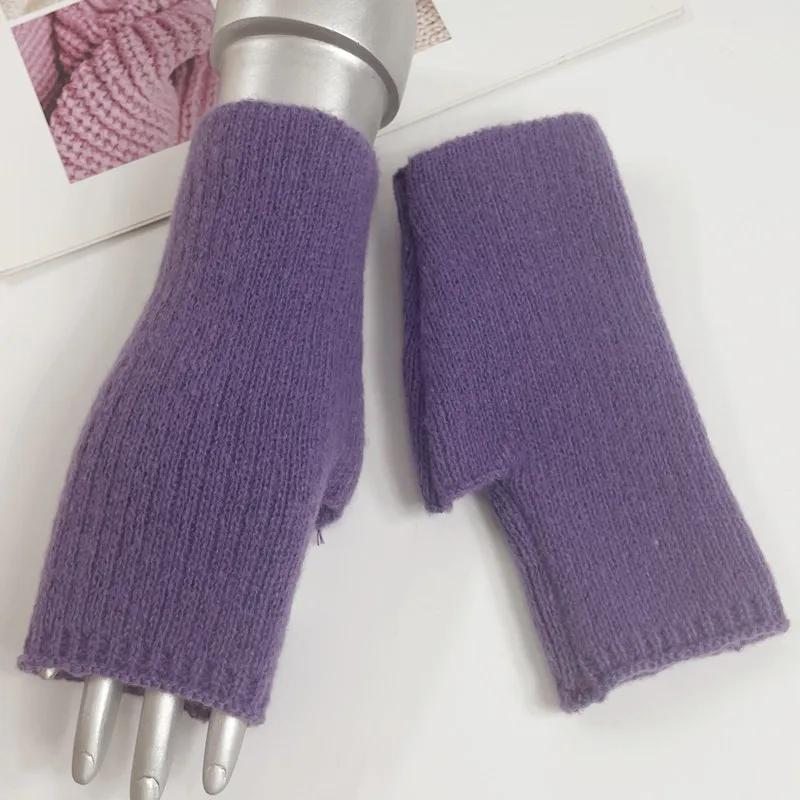 FF3175 Cashmere Women Open Finger Warm Gloves Mittens Knit Wrist Warmers Winter Arm Warmers Girls Wool Knitted Fingerless Gloves