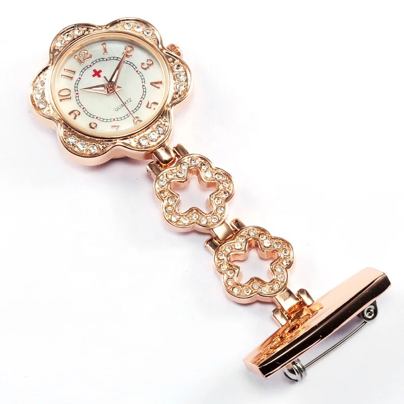 New Fashion Nurse Digital Watch Strap Alloy Retro Diamond Portable Flower Shape Ladies Pocket Watch
