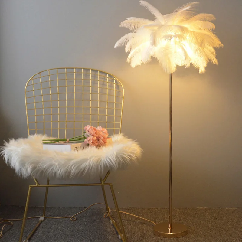 Cheap Modern Ostrich Feather Floor Light Standing lamp Table Light For Hotel Villa