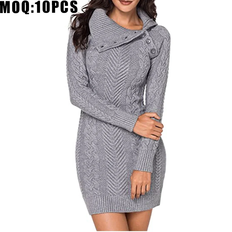 knitted women asymmetric button slim fit  mini sweater dress  custom logo sweater custom knit sweater oem knitwear custom