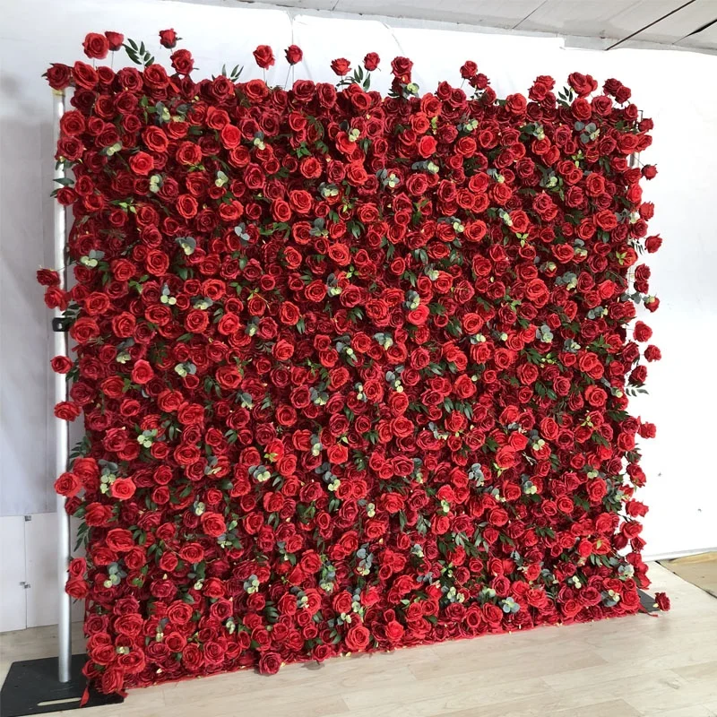 A-FW026 Artificial roll up flower wall panel backdrop 8ft x 8ft silk flower wall 3d 5d wall flowers for wedding decor