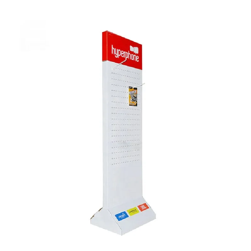 Custom Retail POP Floor Stand Promotion Cardboard Peg Hook Display Stand For Cell Phone Accessory