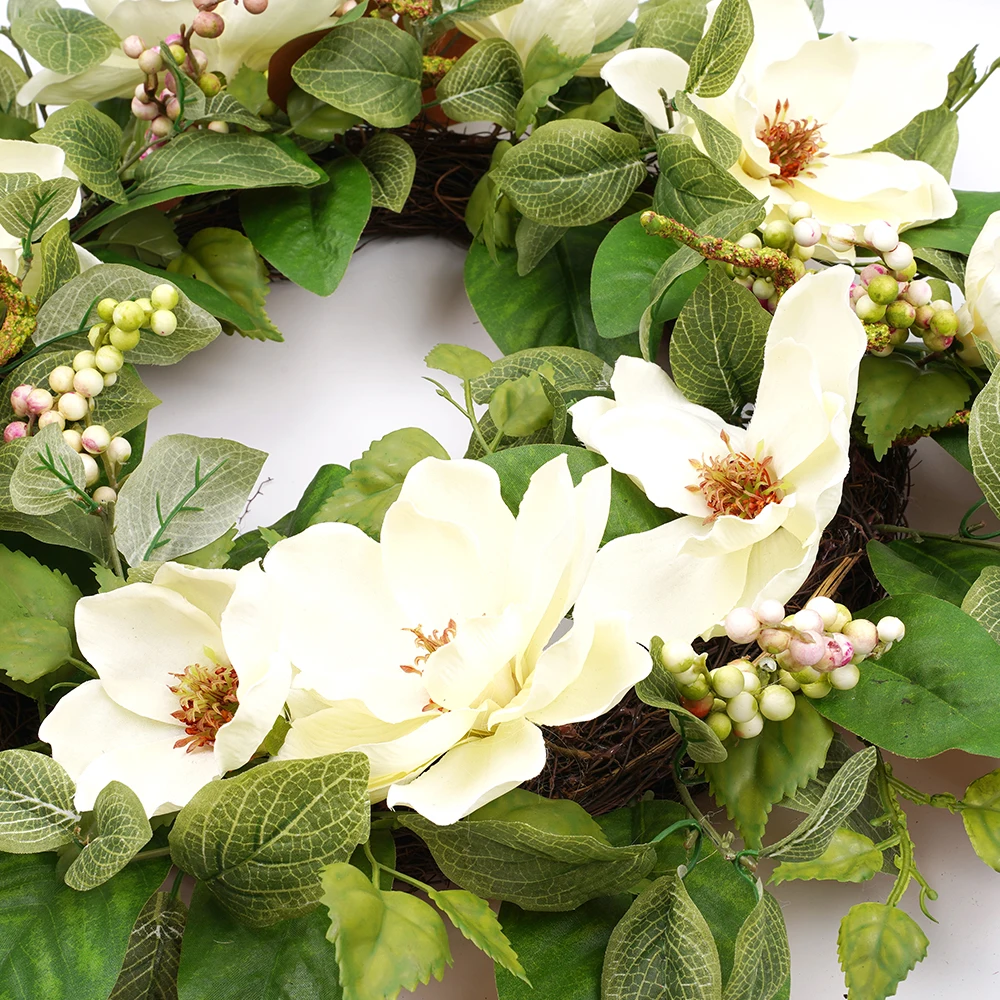 Artificial vivid floral garland decorative magnolia flowers ring wreaths decor