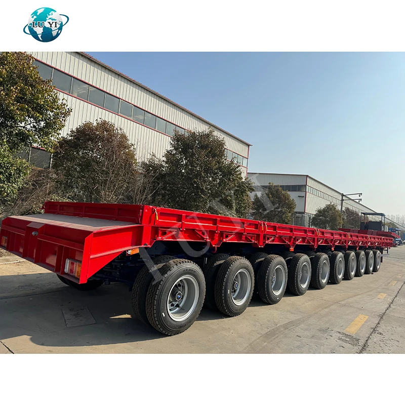 Hydraulic Lifting Steering Shaft Low Bed Truck Trailer 10 Axles Hydraulic Lifting Gooseneck Low Bed Semi Trailer