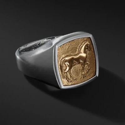 Amulet Horse Gold Plated Stainless Steel Signet Ring Men