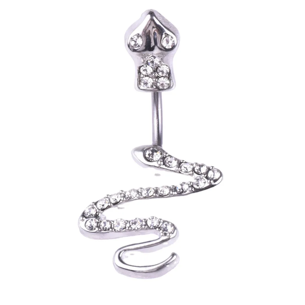Fj Piercing Jewelry Exquisite Diamond Snake Belly Ring Navel Buckle4available Colors Stainless Steel Vacuum Navel Stud
