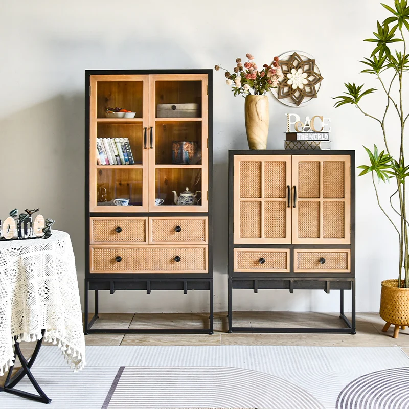 INNOVA New design accent metal wooden storage hallway entry buffet cabinet furniture with drawer and door