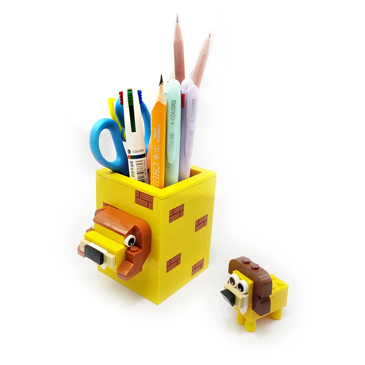 Office home useful custom DIY pen stationery eraser supplies storage square cute animal kids Pencil Holder for desk