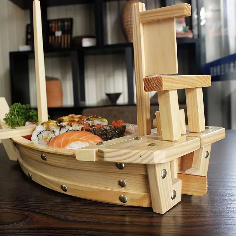 Hot sale popular Wooden Sushi Boat Serving Tray Boat Plate for Restaurant or Home