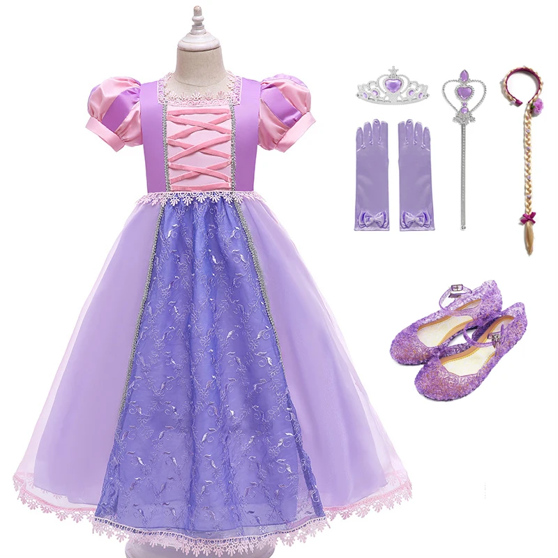 
Girls Sophia Rapunzel Summer Short Sleeve Princess Dress Halloween Birthday Party Costume Dress Kids fancy Outfit 