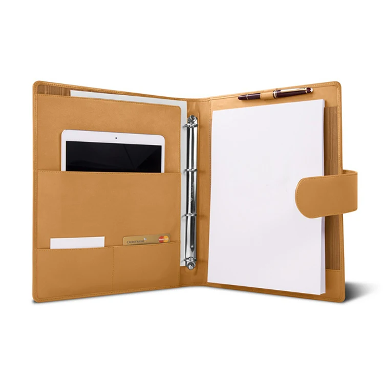 Custom A4 Padfolio Genuine Leather Executive Portfolio Folder with Rind Binder