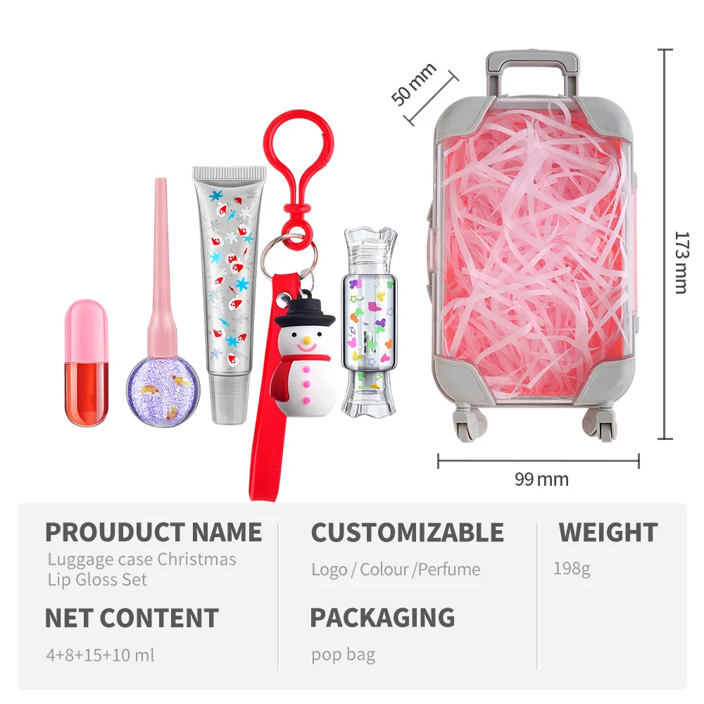 Christmas Cute Keychains 5 In 1 Snowman Lovely Lip Gloss Vendor Care Package Mini Cute Lip Gloss Kit