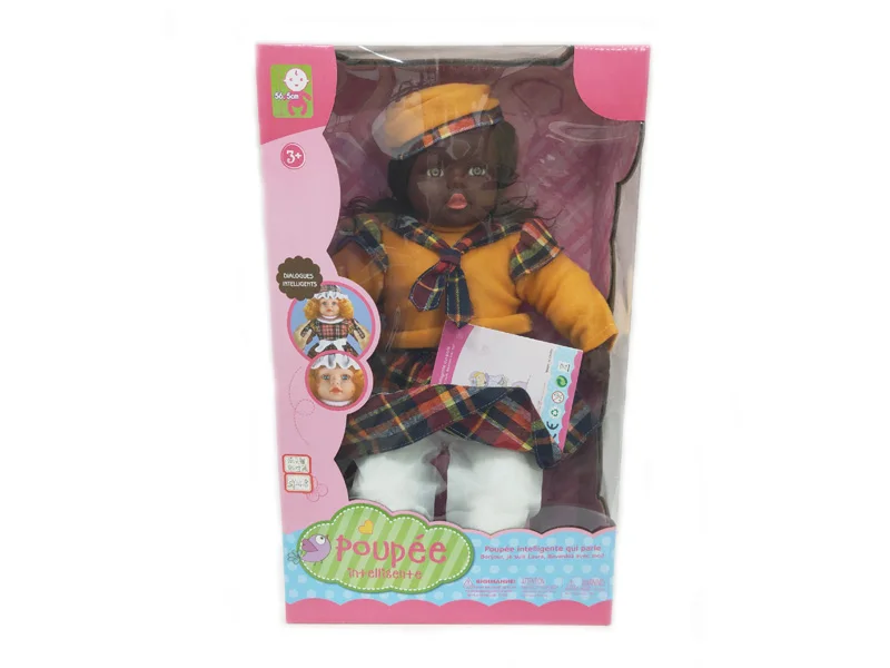 Factory direct sale cute African 24 inch African plush reborn intelligent black baby dolls French language suitable for children