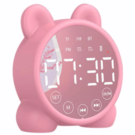 Mirror Mini Home Clock Speaker, Portable Wireless Speaker Hands-Free Call FM Radio TF Card Playback