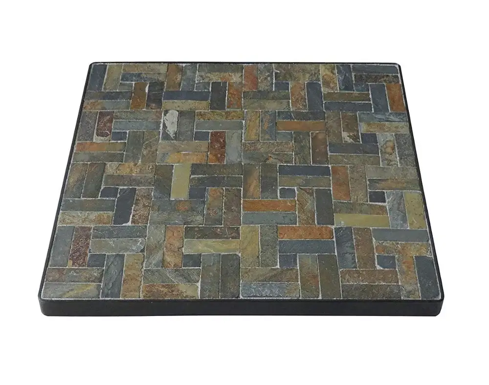 tetris design Cobalt Glass Top plant stand, Mosaic square Accent Table for Indoor and Outdoor