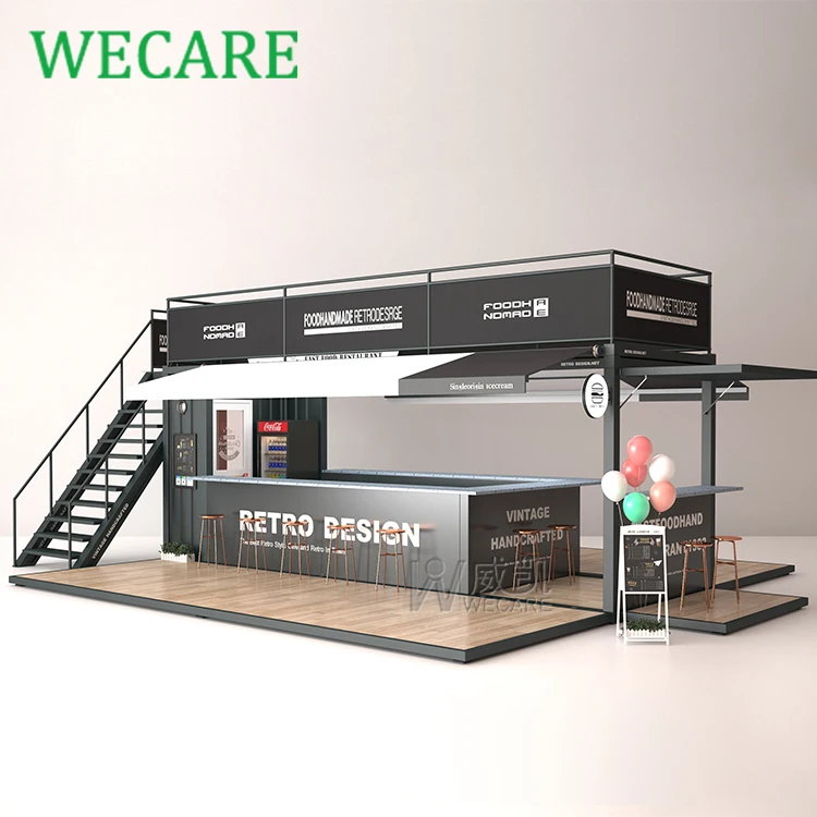 Wecare Professional Metal Customized Movable Container Shop Kiosk Foldable Container Store