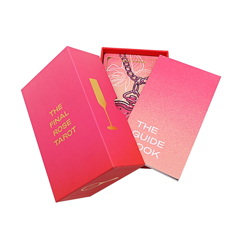 OEM Custom Printing Wholesale Print Your Own Pink Rose Love Box Gold Foil Edge Paper Tarot Card Decks With Guidebook