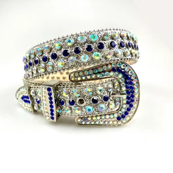 Fast delivery Rhinestone crystal belt designer bbsimon men belts crystal alloy buckle leather belt Blingbling