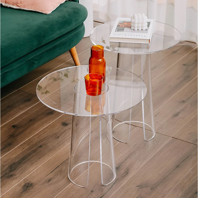 Transparent Acrylic Coffee table Living Room Small Sofa Side Table Luxury Circular End Table