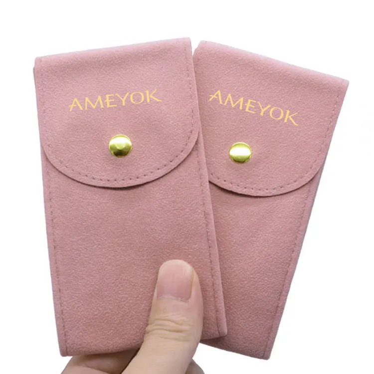 Custom Logo Luxury Snap Travel Storage Velvet Gift Watch Packaging Bag Pouch With Button