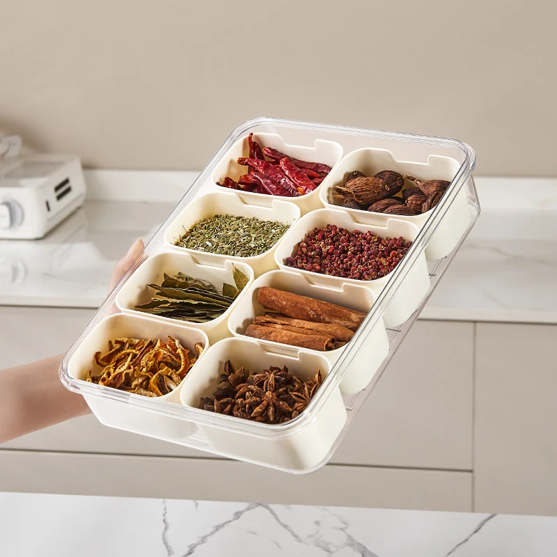 Aohea bpa free 4 8 compart Kitchen Organizer Spice Storage Container Plastic Sugar Salt Spicy Spice Storage Containers With Lid