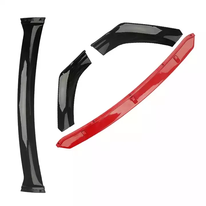 Car accessories ABS Body kit Glossy black 4pcs Front Bumper Spoiler Lip With Red Part For Universal Car