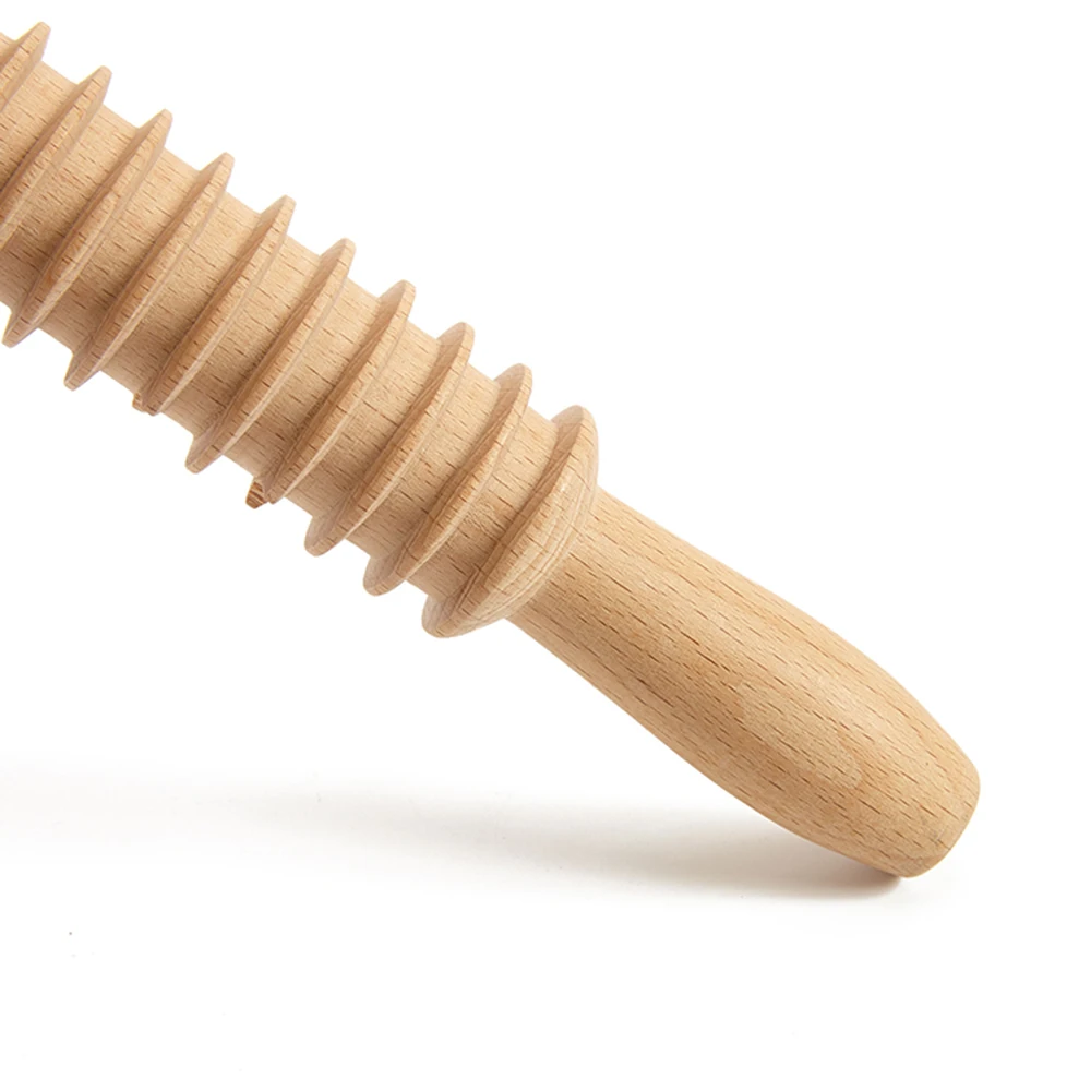 Custom Logo Beech Wooden Dough Dumpling Noodle Spaghetti Fettuccine Pasta Cutting Rolling Pin