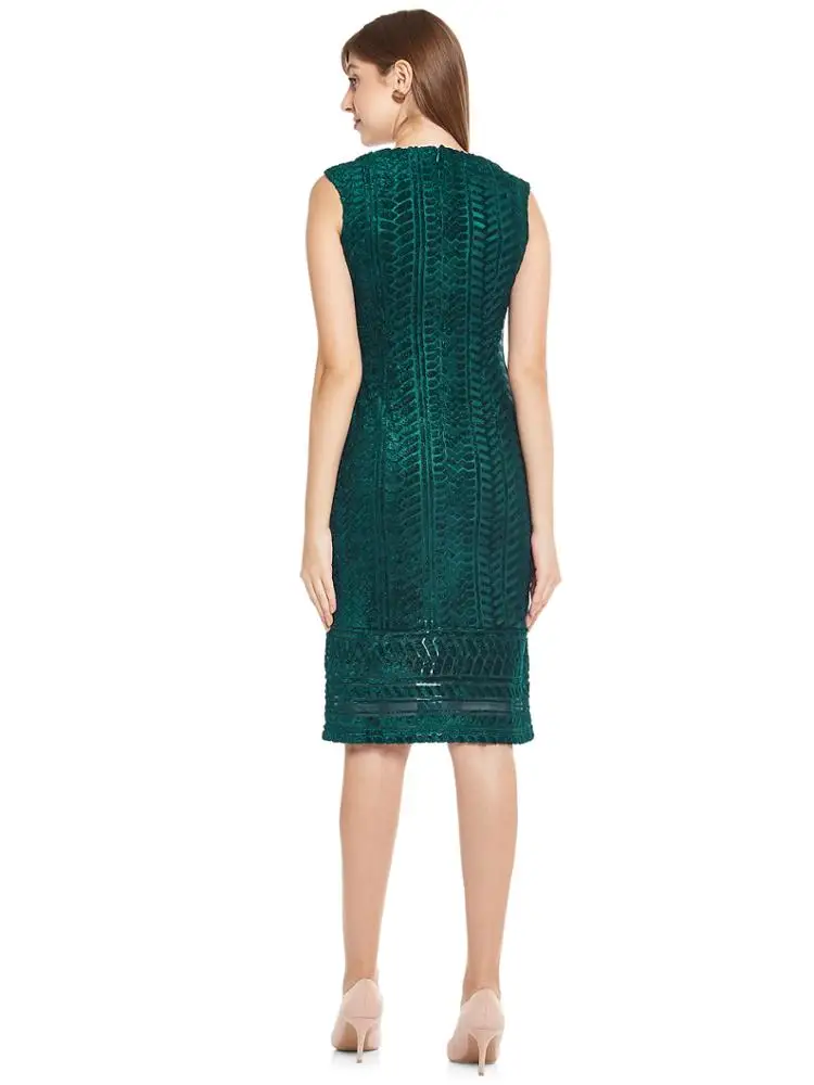 PURSUIT SHEATH DRESS IN GREEN WITH SELF-DESIGN