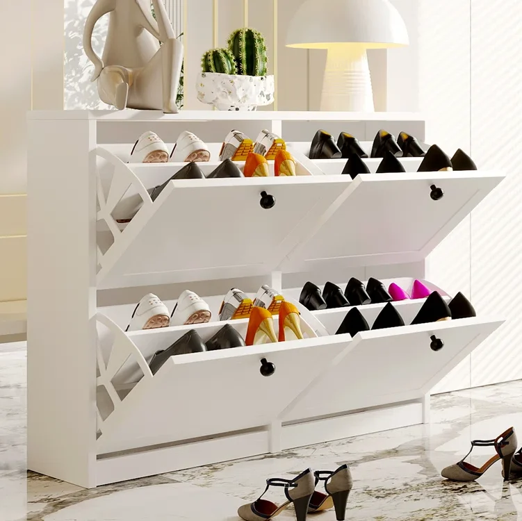 Flip-Top Design 24 Pair Shoe Storage Cabinet With Drawers Entryway Shoes Organizer Innovative Adaptable Shoe Cabinets
