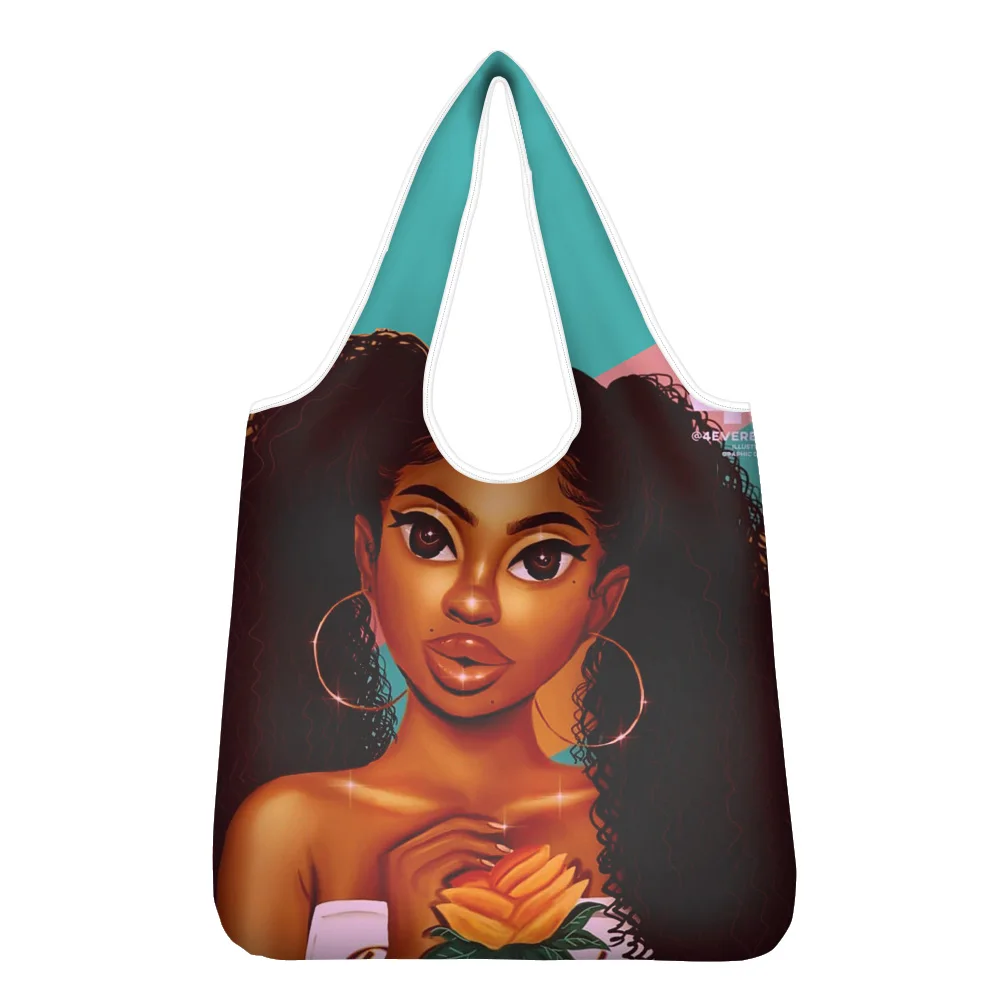 
Dropship African Girl Pattern Printable Trendy Tote Bag With Logo Eco Reusable Grocery Shopping Bag Large Shopping Bags 