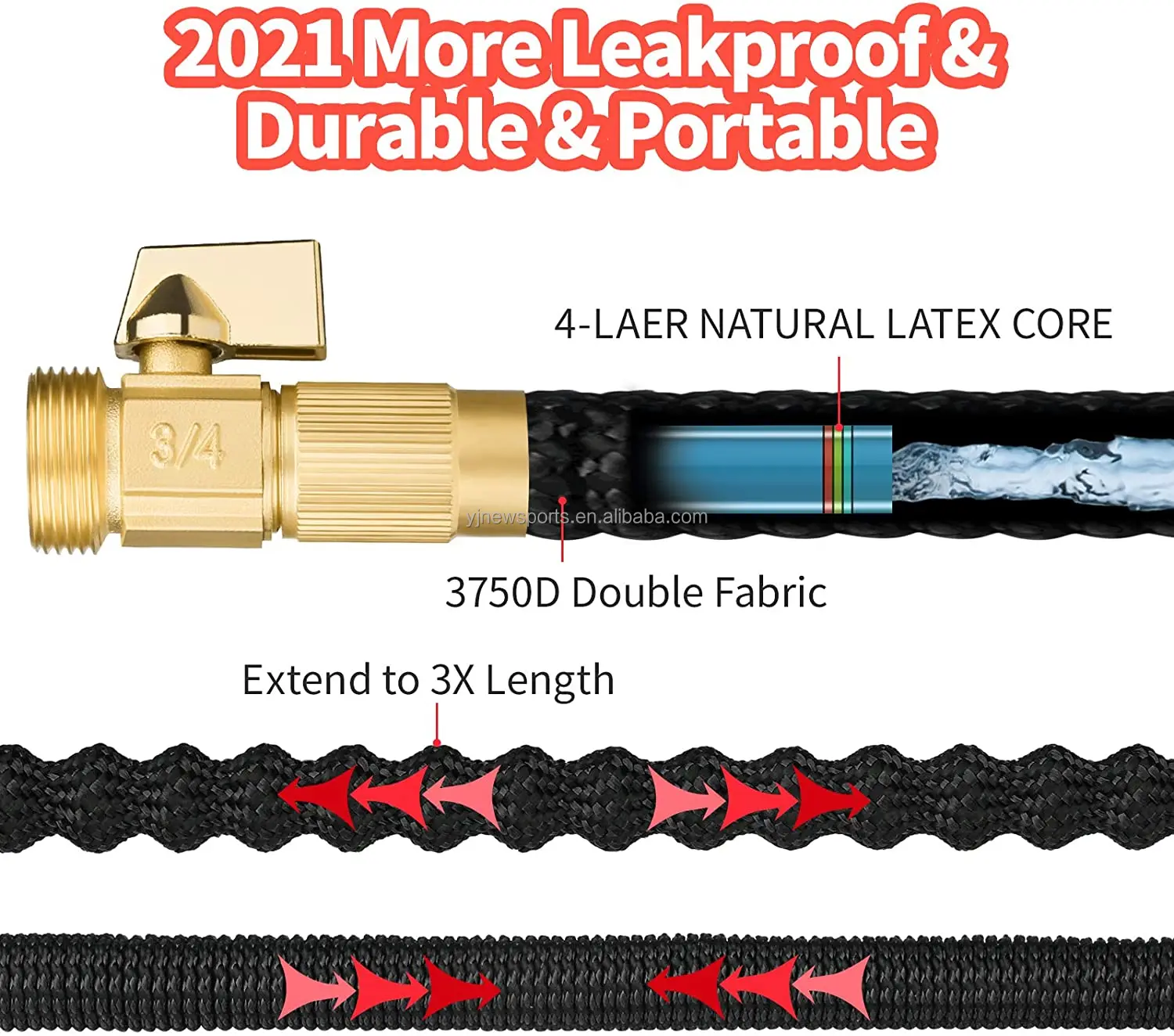 Customized 100FT Lightweight expandable Retractable Garden Hose with 3/4' brass fitting