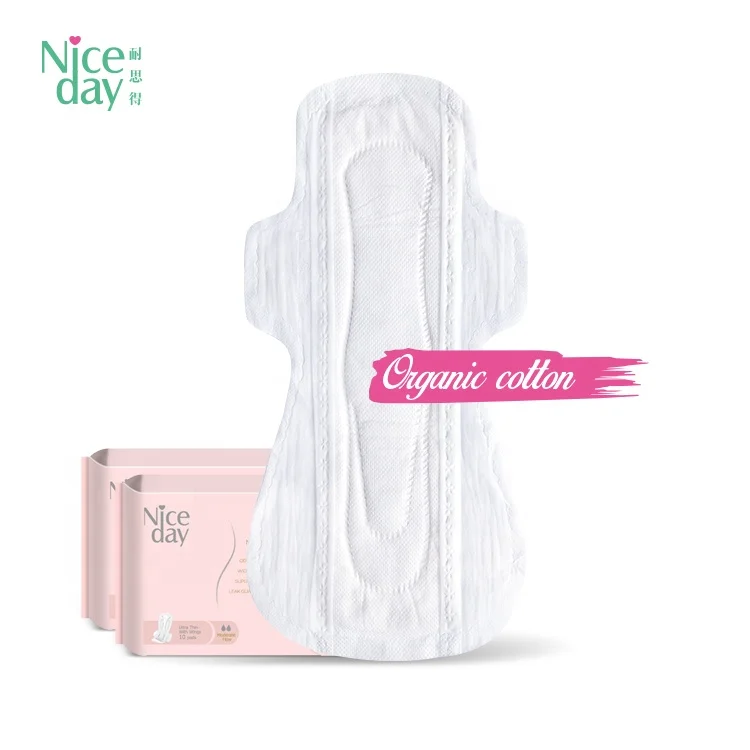 100% Organic cotton ultra thin heavy flow feminine pad leakage prevention overnight female sanitary pad