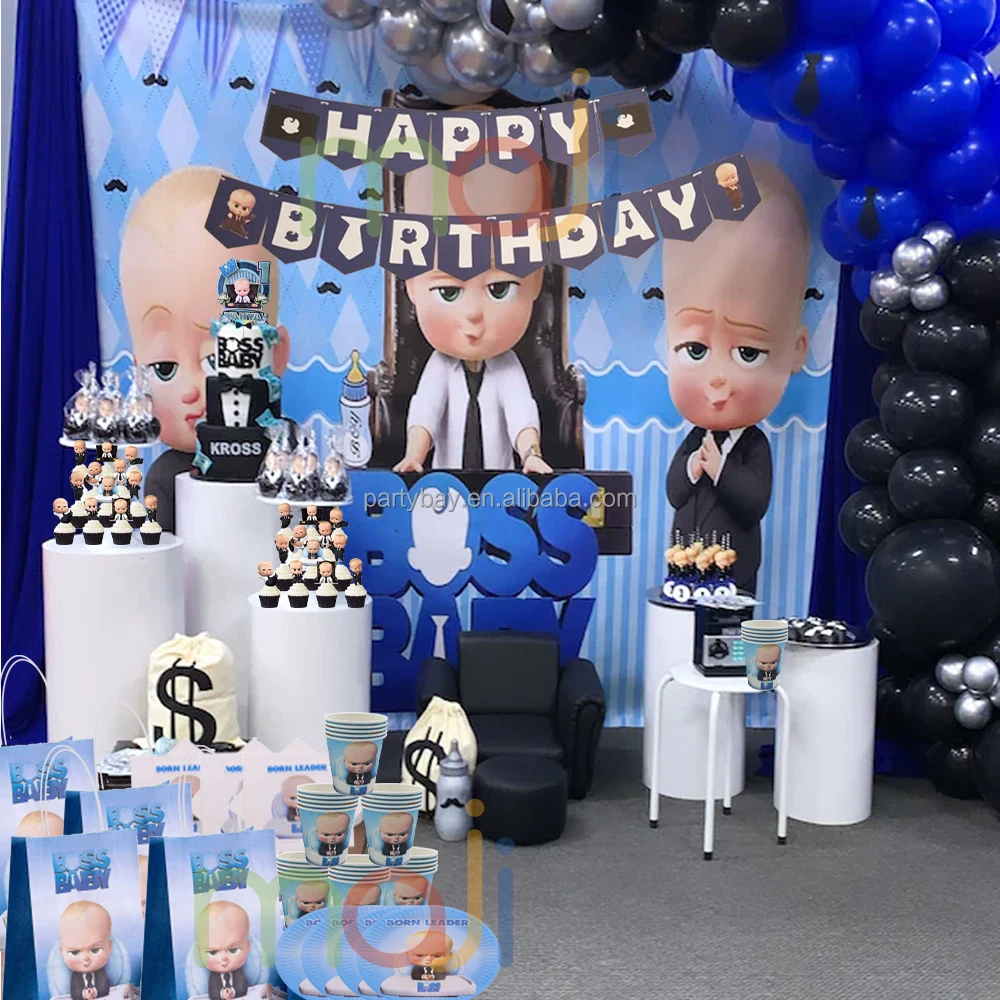 Baby Boss Disposable Tableware Theme Birthday Party Decorations Disposable Plates Cups Straws Tablecloth Supplies