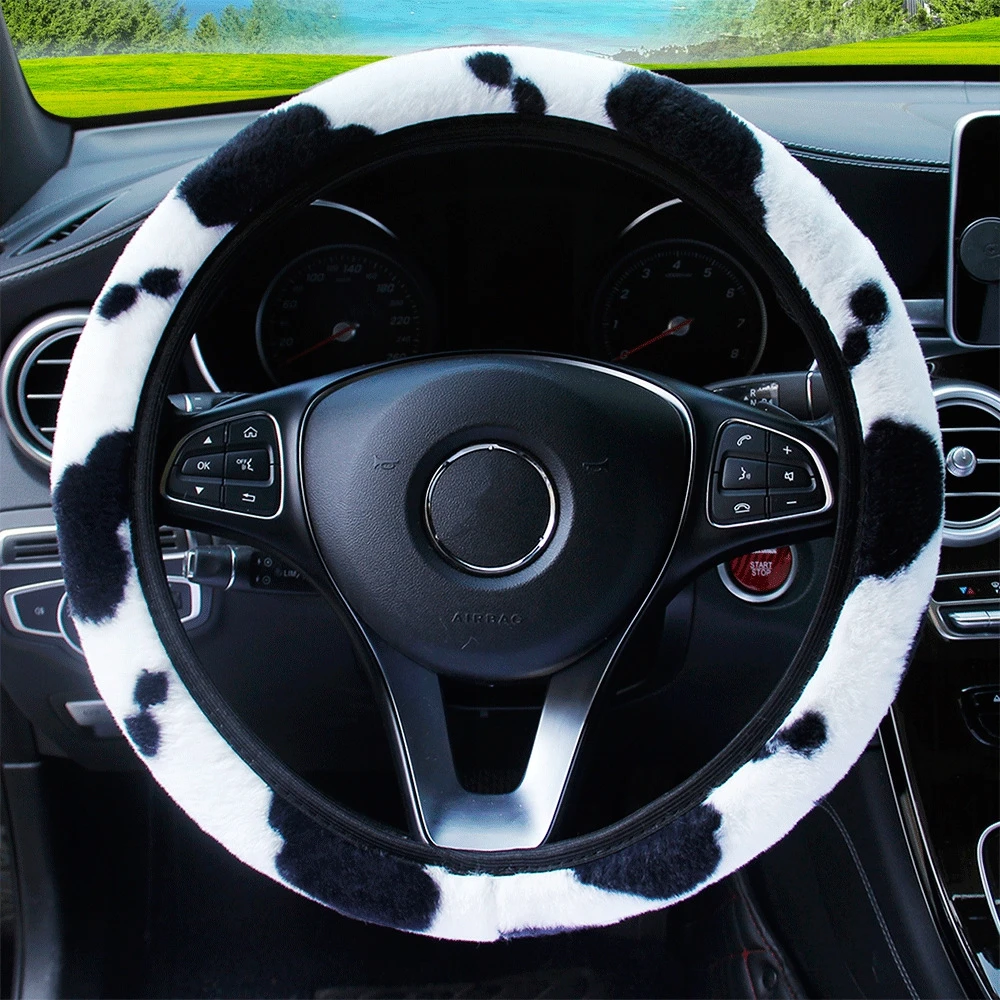 38cm Car Steering Wheel Cover Leopard Print Anti-slip Soft Plush Car Steering-wheel Cover Auto Interior Accessories Car Styling