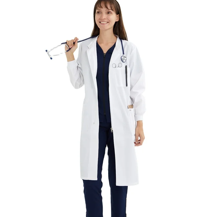 Unisex with Knit Cuffs Fluid/Oil Resistant Anti-Static Rib Cuff Sleeve Round Neck doctor Lab Coat