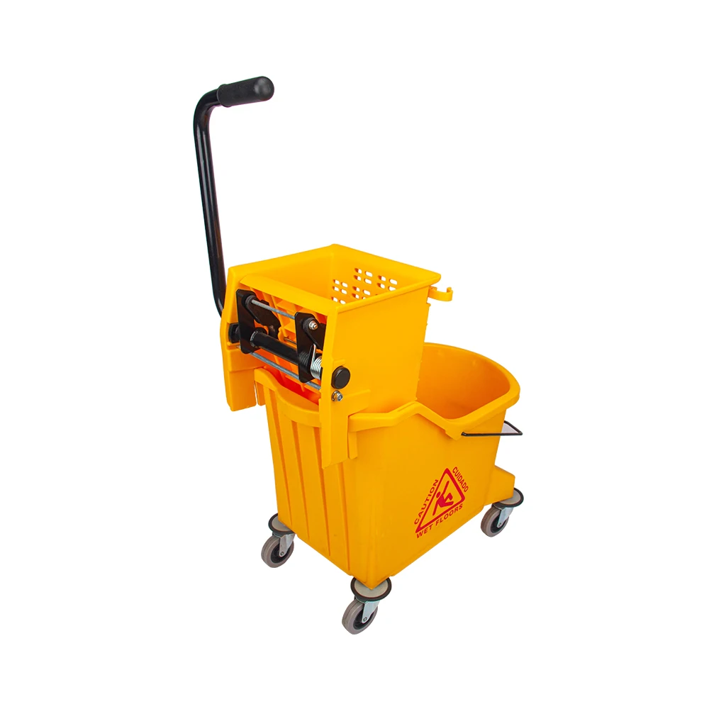 hot sale yellow plastic hospital cleaning side press 33 ltr mop wringer bucket cleaning trolley with 4 wheels