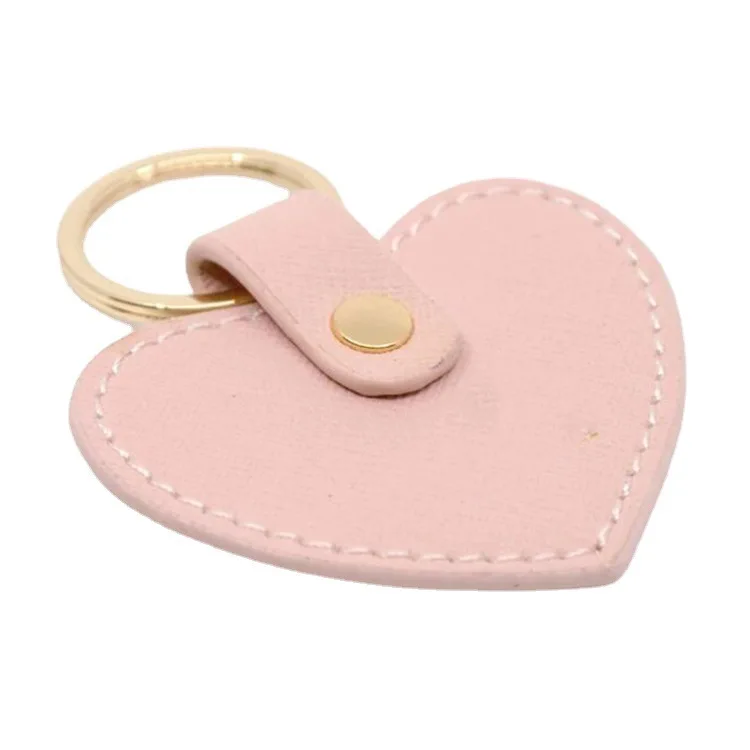 Custom Printed Heart Shape Keychain Leather Key Chains Handmade Pink Saffiano PU Keychain Leather Heart