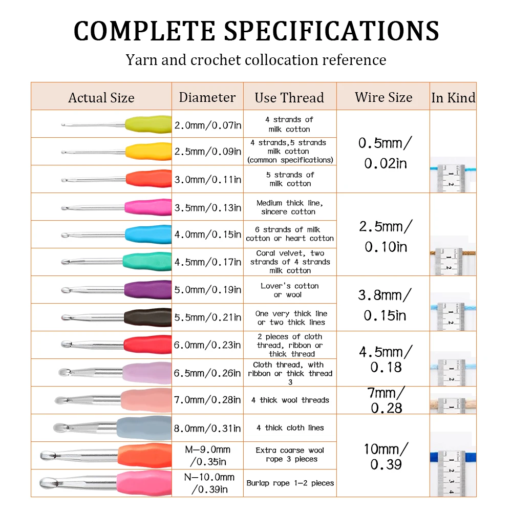 12Pcs/set Multicolor Plastic Handle Aluminum Crochet Hooks 2 mm 10 mm Yarn Sweater Weave Craft Tools Knitting Needle Set